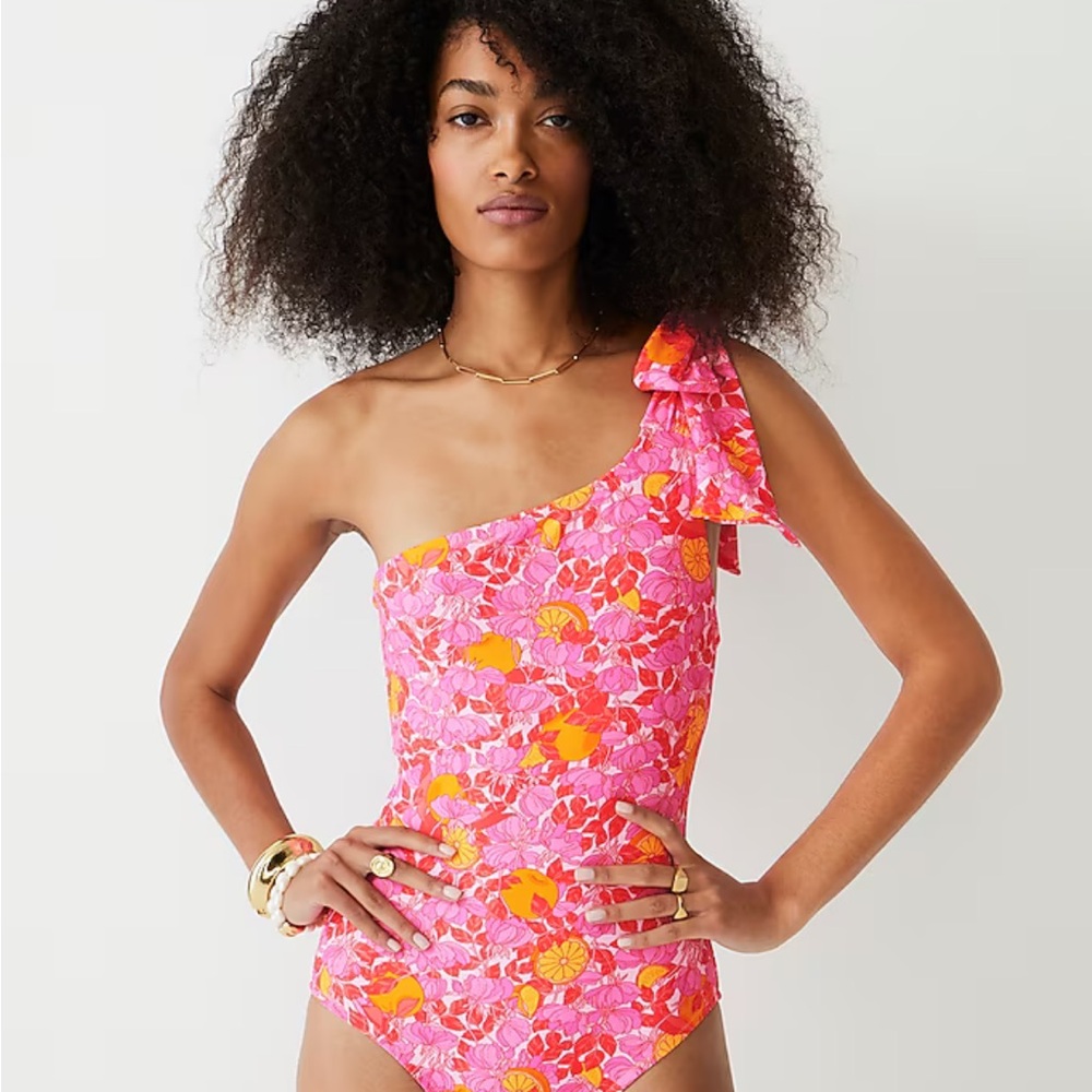 J. Crew Pink and Yellow Floral and Lemon Swimsuit